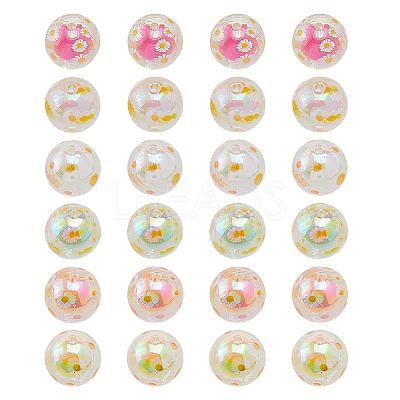 24Pcs 6 Colors UV Plating Printed Transparent Acrylic Beads TACR-DC0001-11-1