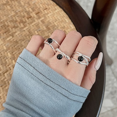 S925 Sterling Silver Open Cuff Ring for Women RJEW-M164-03-1