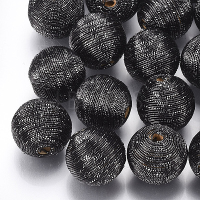 Wood Beads Covered with Polyester Cord Wire WOVE-S117-18mm-02-1