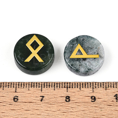 Brass Elder Futhark Alphabet Engraved Symbol Flat Round Natural Indian Agate Rune Stones G-I373-01A-1
