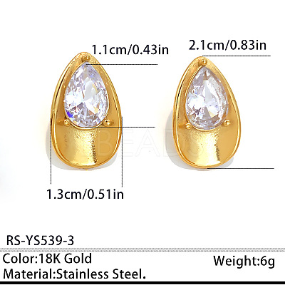 304 Stainless Steel Pave Clear Cubic Zirconia Stud Earrings for Women WG13AAB-03-1