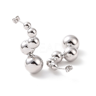 Brass Round Beaded Twist Stud Earrings for Women EJEW-G332-05P-1
