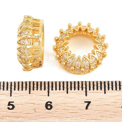Crown Brass Clear Cubic Zirconia European Beads KK-B186-10G-1