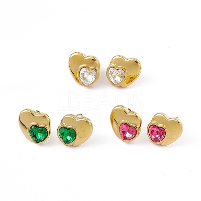Rhinestone Double Heart Stud Earrings EJEW-L282-12G-1