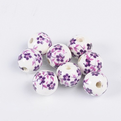 Floral Printed Porcelain Beads CF187Y-1