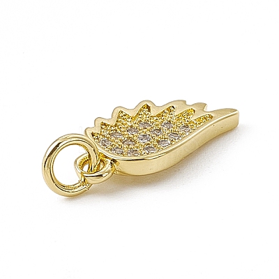 Brass Micro Pave Clear Cubic Zirconia Wing Charms ZIRC-F132-60G-1