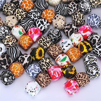 Colorful Pattern Printed Silicone Focal Beads SI-JX0022A-01-1