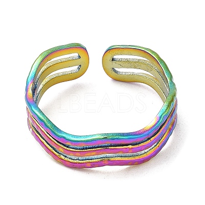 Ion Plating(IP) 304 Stainless Steel Triple Line Open Cuff Ring for Women RJEW-M149-02RC-1