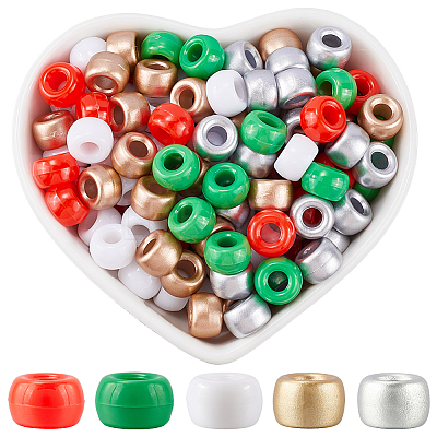 800Pcs 5 Colors Christmas Theme Opaque Plastic Beads KY-SP0001-09-1