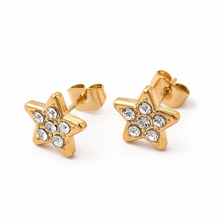 Crystal Rhinestone Star Stud Earrings EJEW-C004-14G-1
