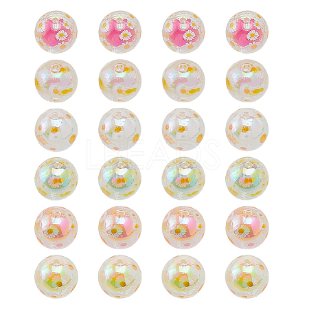 24Pcs 6 Colors UV Plating Printed Transparent Acrylic Beads TACR-DC0001-11-1