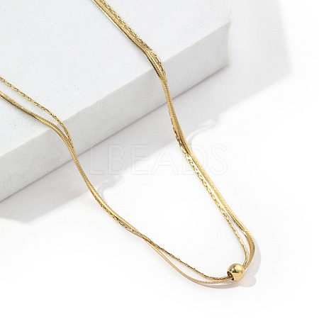201 Stainless Steel Double Layer Necklace with Round Ball Beaded for Women NJEW-D055-01G-1