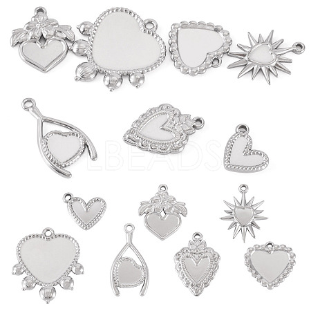 7Pcs 7 Styles 304 Stainless Steel Pendant Cabochon Settings STAS-TA0005-83-1