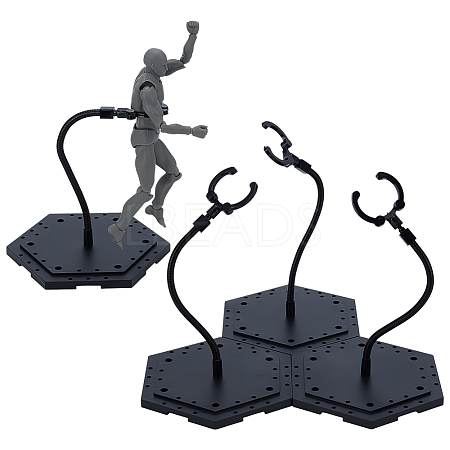 Assembled Hexagon Plastic Action Figure Display Stands with Adjustable Alloy Support Arm ODIS-WH0080-11C-1