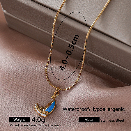 Vintage 304 Stainless Steel Enamel Sailboat Pendant Necklaces for Women SV9292-2-1