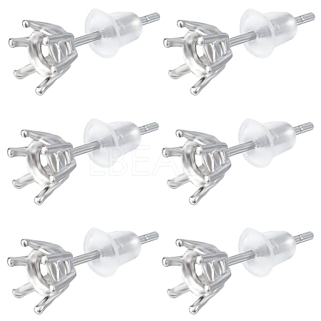 3 Pairs Rhodium Plated 925 Sterling Silver Studs Earrings Finding STER-BBC0005-67A-1