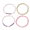 4Pcs 4 Style Brass Heart & Glass Seed Beaded Stretch Bracelets Set BJEW-JB09537-3