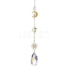 Glass Crystal Balls & Brass Sun Moon Pendant Ornament HJEW-JM02158-4