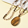 Natural Tiger Eye Teardrop Pendant Glass Beaded Long Necklaces GG-CBAE048-01A-1
