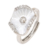 Flower Brass Micro Pave Cubic Zirconia & Enamel Cuff Ring Settings KK-CBAC351-06P-01-2
