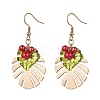 Iron Tropical Leaf Dangle Earrings with Glass Pearl Beaded EJEW-JE05512-1