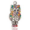 Alloy Rhinestone Owl Pendants for Halloween Jewelry RB-J222-02AS-1