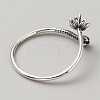 925 Sterling Silver Open Cuff Design Ring Mounts Fittings with Pearl Seat STER-WH0016-09AS-2