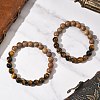 2Pcs 2 Styles Natural Tiger Eye & Wood Round Beaded Stretch Bracelets Sets for Men Women BJEW-JB12350-1