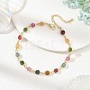 Natural Multicolor Tourmaline Faceted Cube Beaded Chain Anklets AJEW-AN00875-1