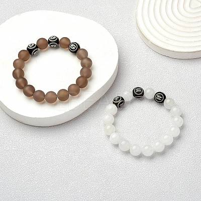 Natural White Jade Round Beaded Stretch Bracelet BJEW-SW00077-12-1