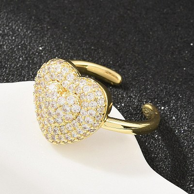 Heart Brass Micro Pave Cubic Zirconia Cuff Open Rings for Women CU-CBA0A21-01G-02-1
