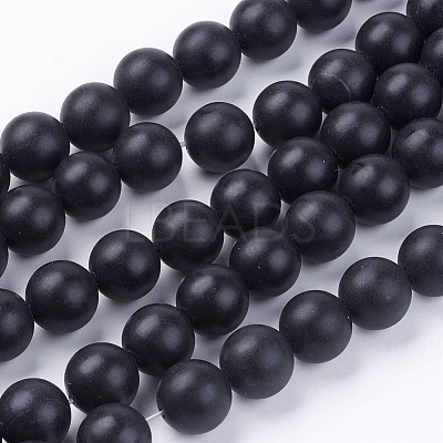 Natural Black Stone Bead Strands G-R193-01-12mm-1
