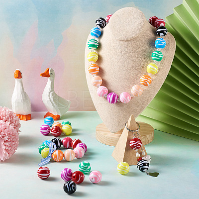 80Pcs 10 Colors Opaque Striped Acrylic Beads SACR-BT0001-02-1