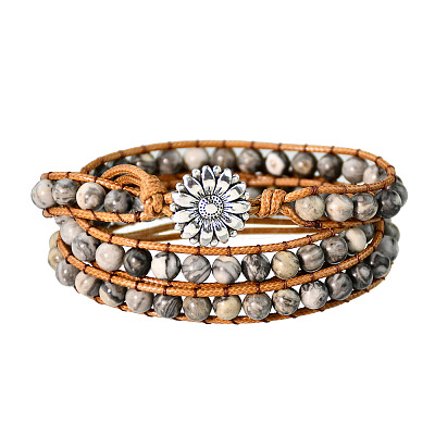 Natural Map Stone Beads Wrap Bracelets WG9B6C1-01-1