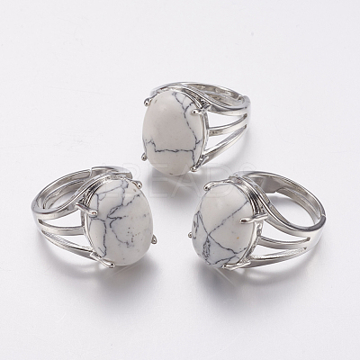 Natural Howlite Wide Band Finger Rings RJEW-K224-A13-1