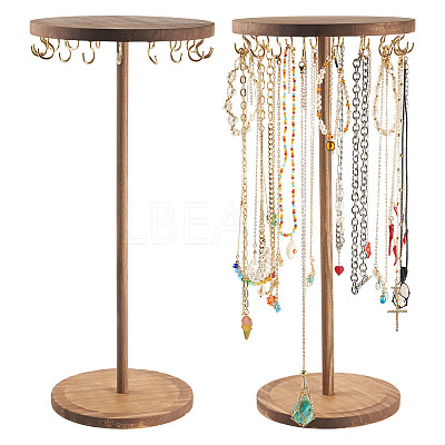 Round Wood Jewelry Necklace Display Organizer Hanging Tower Rack NDIS-TAC0001-01B-1