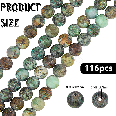 2 Strands Frosted Natural African Turquoise(Jasper) Round Beads Strands G-PA0001-33-1