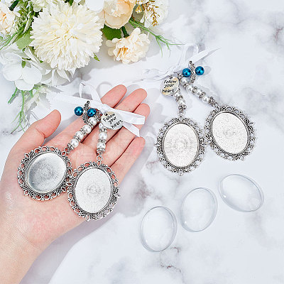 Tibetan Style Alloy Oval Pendant Cabochon Settings PALLOY-AB00008-1