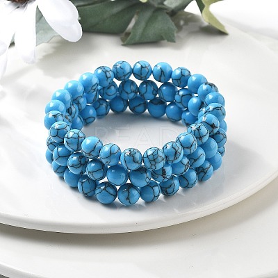 Synthetic Turquoise Jasper Bead Stretch Bracelets X-BJEW-K212-B-022-1