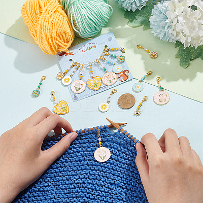 Flower & Bee Pendant Stitch Markers HJEW-AB00355-1