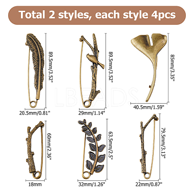 6Pcs 6 Styles Alloy Brooches for Clothes Backpack JEWB-HS0001-02-1