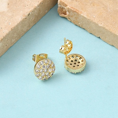 Round Brass Micro Pave Clear Cubic Zirconia Stud Earrings EJEW-Z144-10G-1