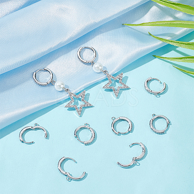 10Pcs Brass Micro Pave Cubic Zirconia Huggie Hoop Earring Findings KK-BBC0013-42-1