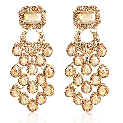 Teardrop with Rectangle Alloy Rhinestone Chandelier Earrings FS-WGBF96F-02-1
