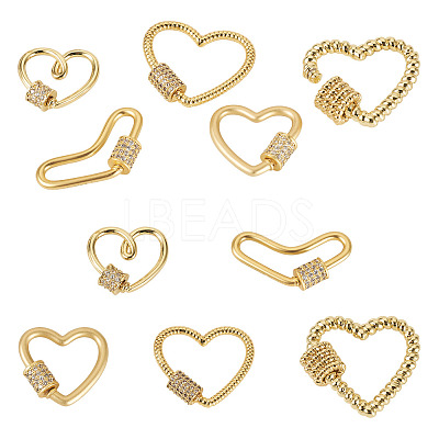 5Pcs 5 Style Brass Micro Pave Clear Cubic Zirconia Screw Carabiner Lock Charms ZIRC-TA0002-17-1