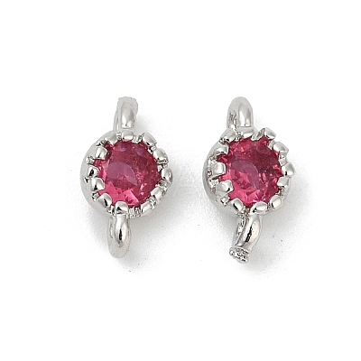 Brass Cubic Zirconia Flat Round Connector Charms KK-H204-02P-05-1