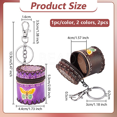 2Pcs 2 Colors Butterfly Pattern Leather Cylinder Wallets AJEW-OC0004-88-1
