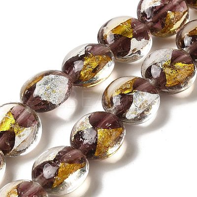 Handmade Gold Foil and Silver Foil Lampwork Flat Round Beads FOIL-C001-02C-1