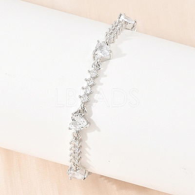 Brass Pave Cubic Zirconia Heart Link Chain Bracelets for Women KK-CBA68DA-10P-01-1
