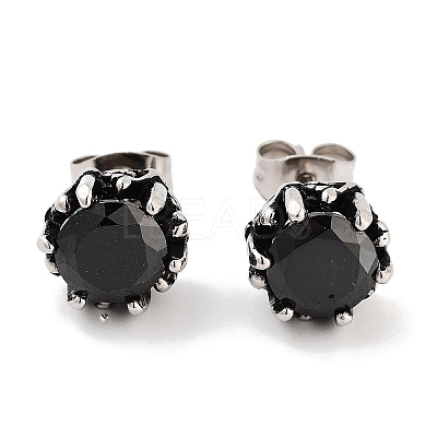 Round 316 Surgical Stainless Steel Pave Black Cubic Zirconia Stud Earrings for Women Men EJEW-Z050-11AS-1
